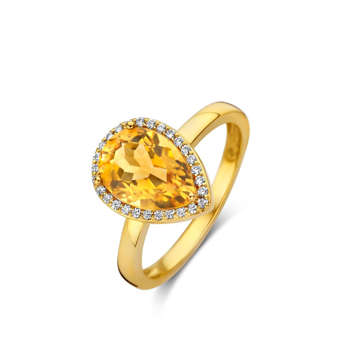 Etna ring in 18 Kt geel goud met citrien en diamanten