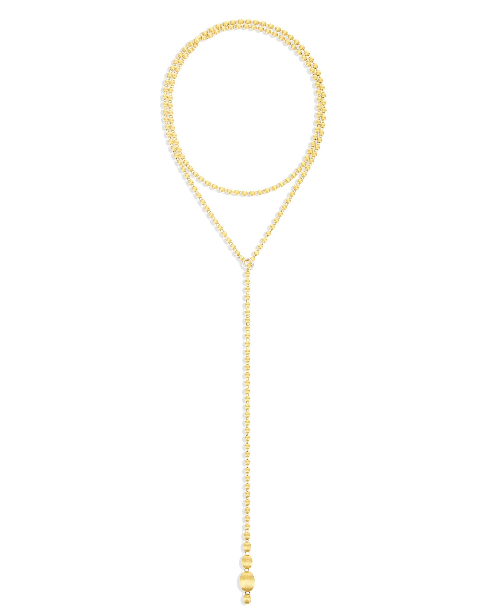 "Ivy" slanke, met de hand gegraveerde gouden boules en diamanten converteerbare statement ketting (groot)