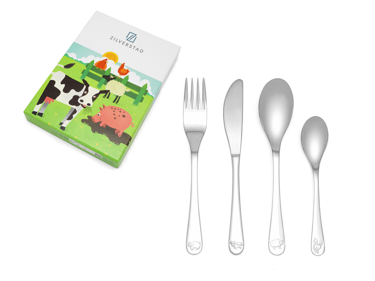 Couverts pour enfants Animaux de la ferme, 4 pièces, acier inoxydable 18/10