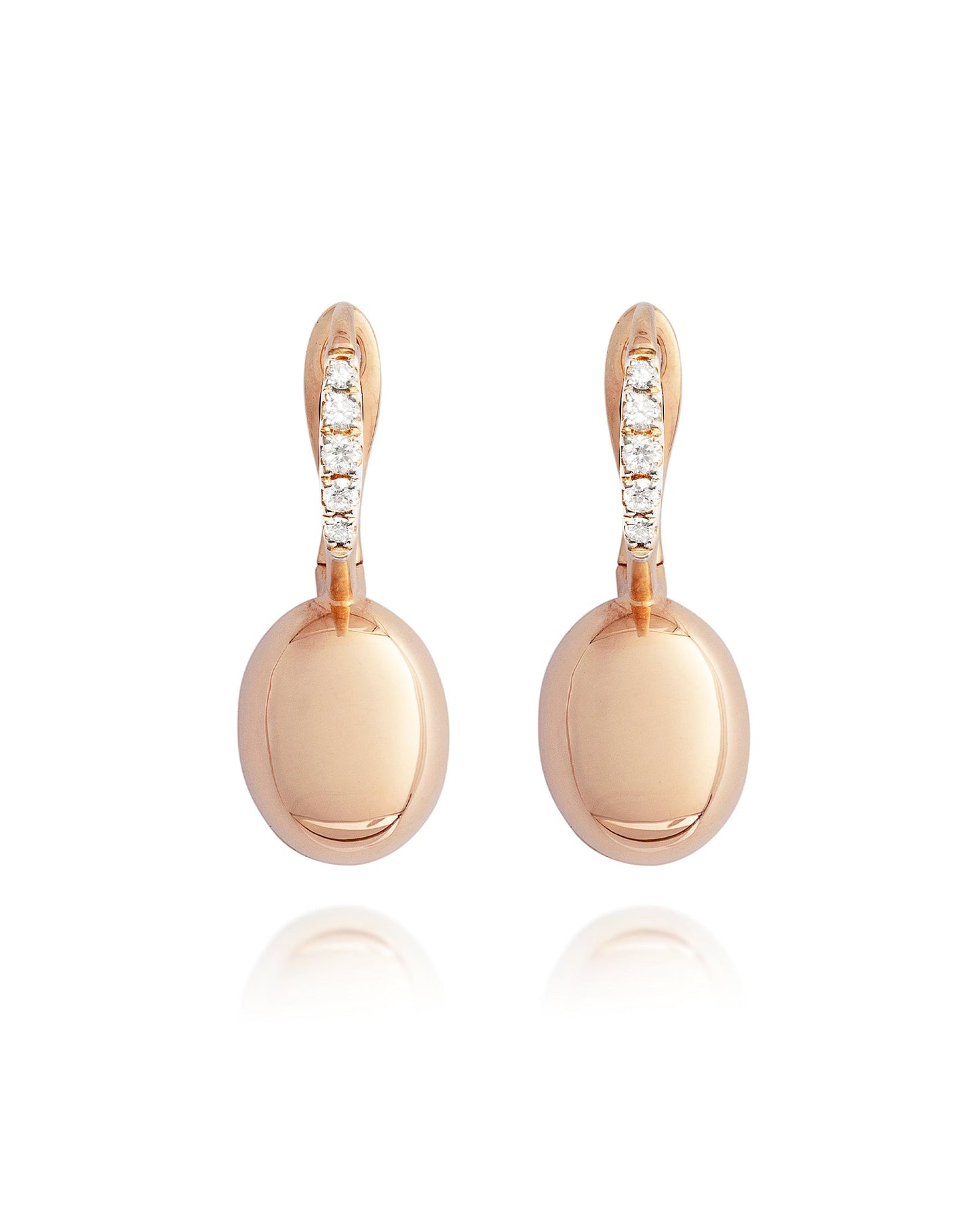 "Ciliegine" roségouden oorbellen met boules en diamanten details (klein)