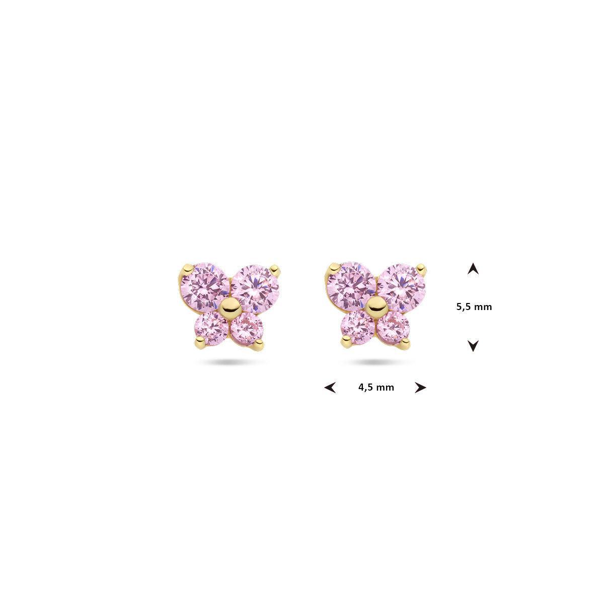 Oorknoppen vlinder roze zirkonia 14k geelgoud - 40.28466