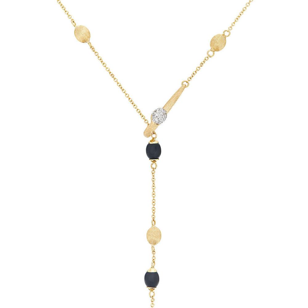 DANCING "SOFFIO" GOLD, DIAMONDS AND BLACK ONYX Y NECKLACE