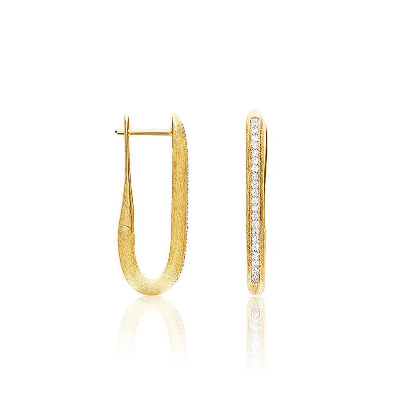 "Libera" Medium Gold Square Hoop Earrings With Diamonds