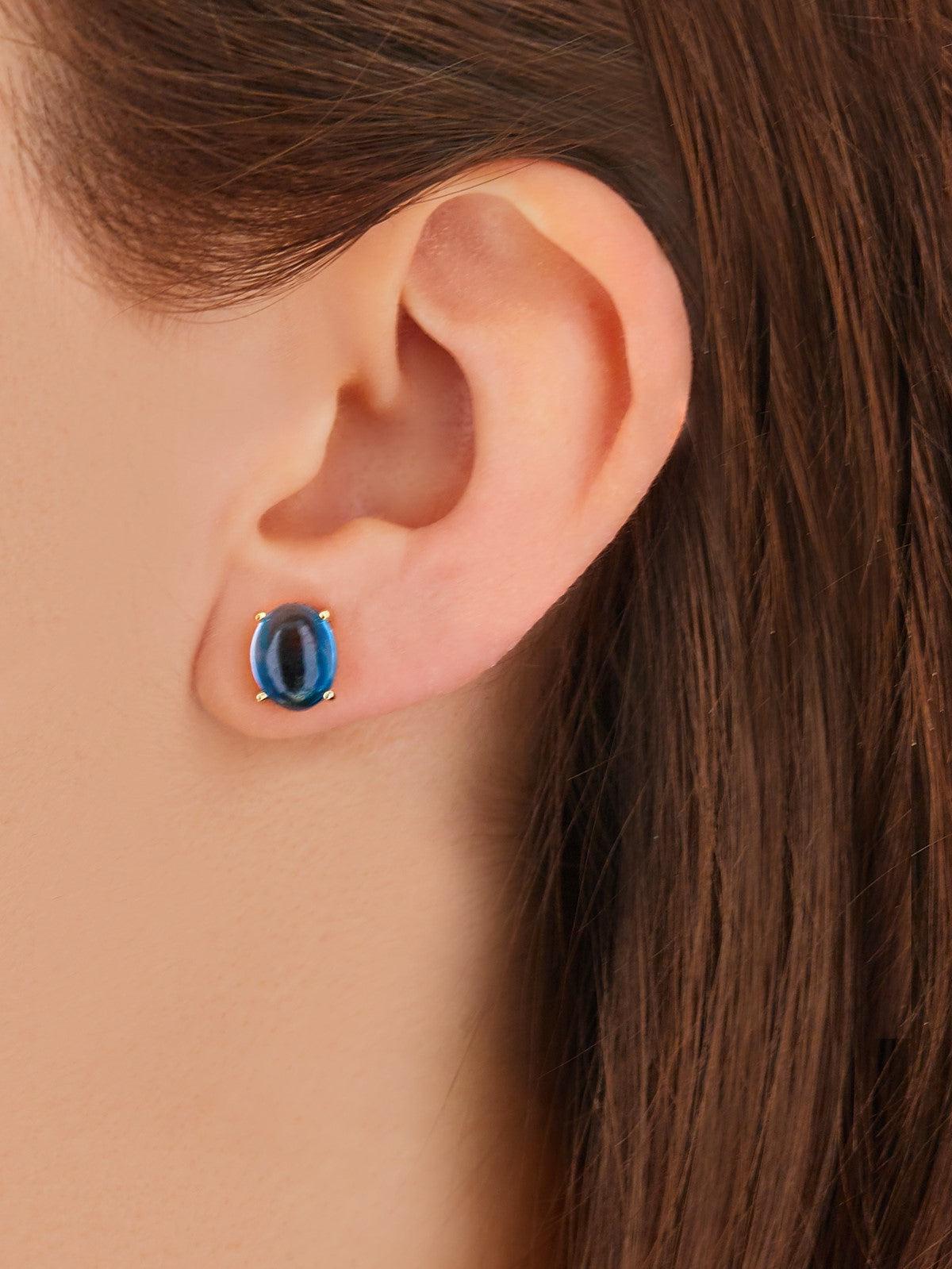 "AZURE" GOLD AND LONDON BLUE STUD EARRINGS (LARGE)