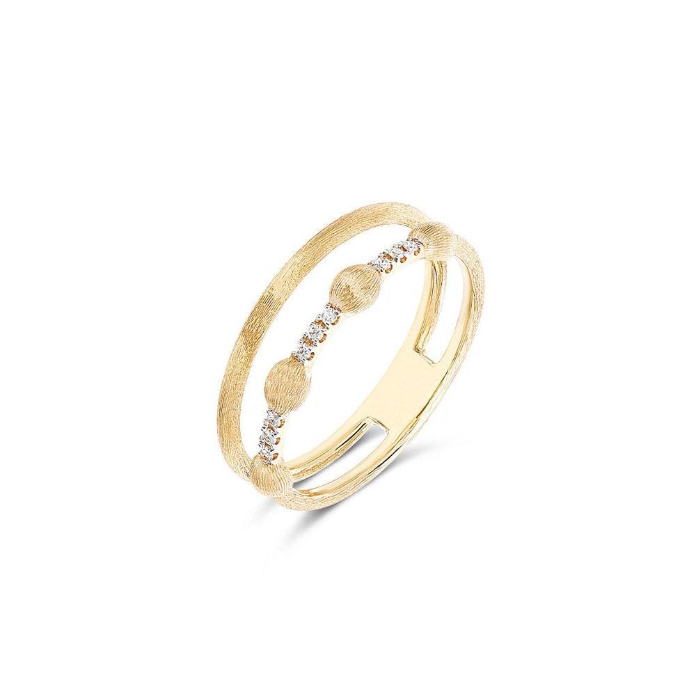DANCING "ÉLITE" GOLD BOULES AND DIAMONDS BARS DOUBLE-BAND RING