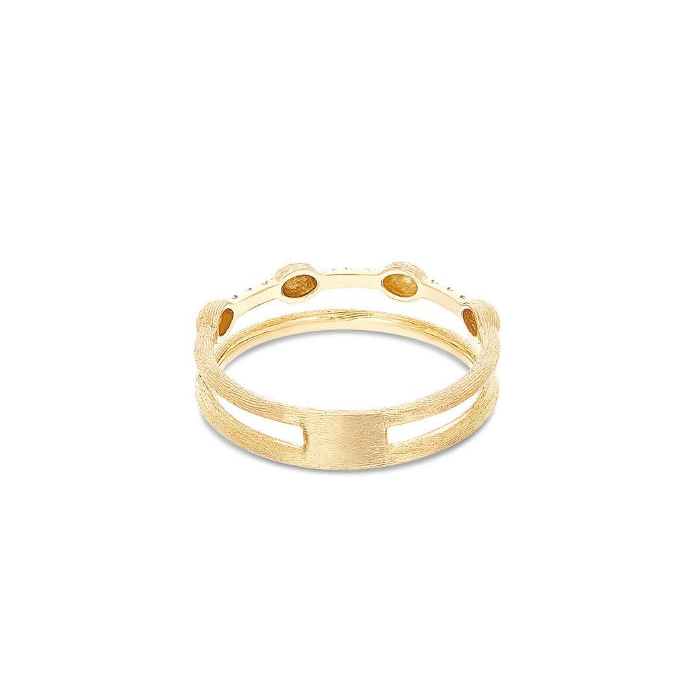 DANCING "ÉLITE" GOLD BOULES AND DIAMONDS BARS DOUBLE-BAND RING