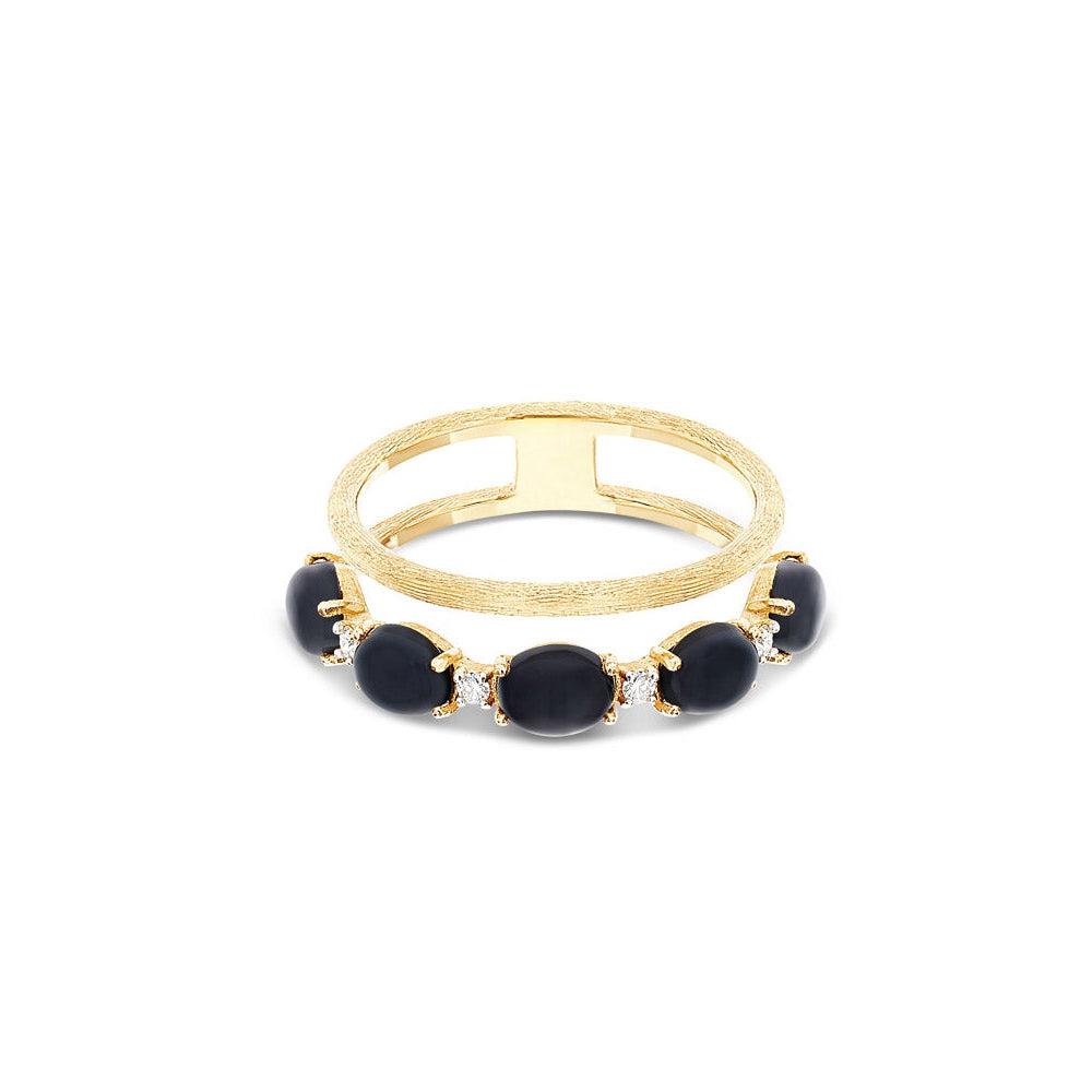 DANCING "MYSTERY BLACK" GOLD, DIAMONDS AND BLACK ONYX DOUBLE-BAND RING