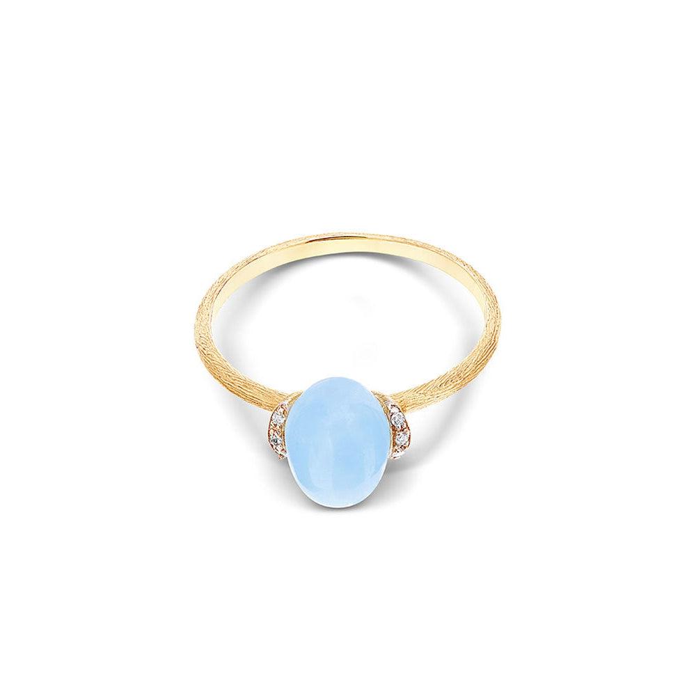 "AZURE" GOLD AND DIAMONDS RING WITH AQUAMARINE BOULE (SMALL)