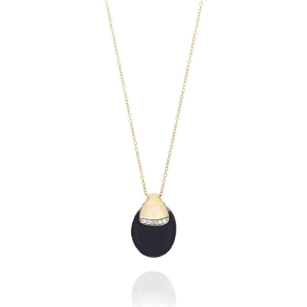 DANCING "MYSTERY BLACK" BLACK ONYX BOULE EMBRACED BY GOLD AND A DIAMONDS ACCENT