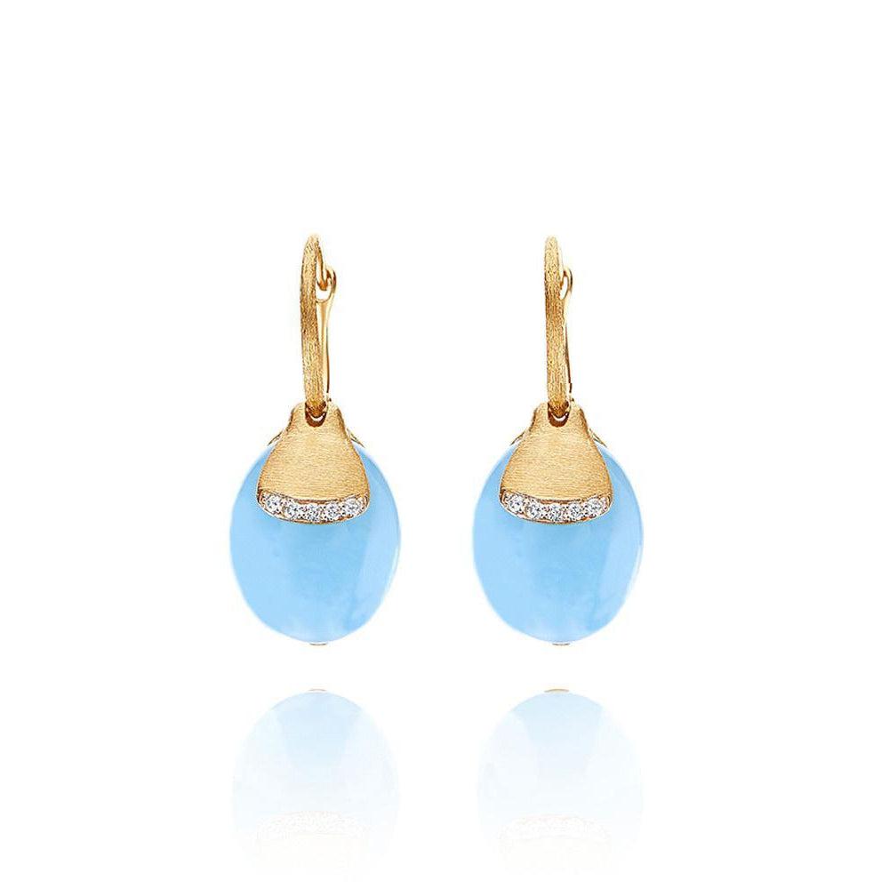 AZURE "AMULETS" CILIEGINE GOLD AND AQUAMARINE BALL DROP EARRINGS WITH DIAMONDS LARGE
