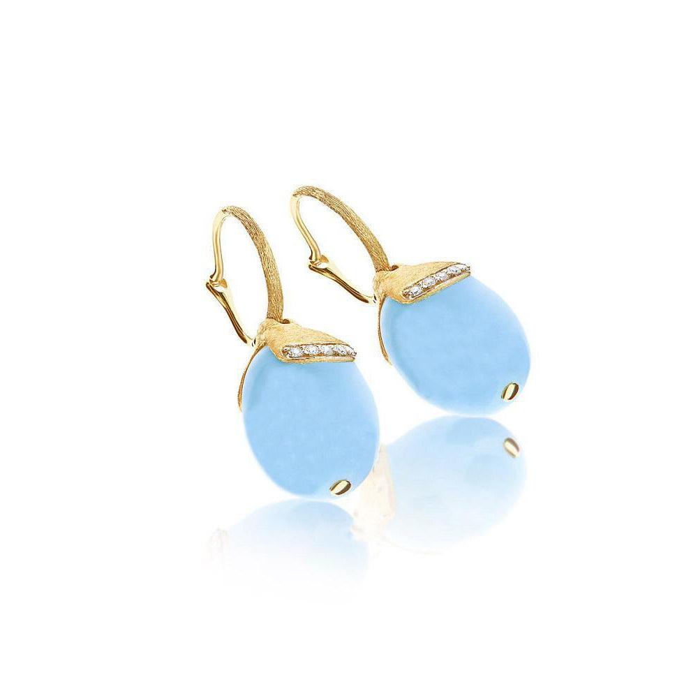 AZURE "AMULETS" CILIEGINE GOLD AND AQUAMARINE BALL DROP EARRINGS WITH DIAMONDS LARGE