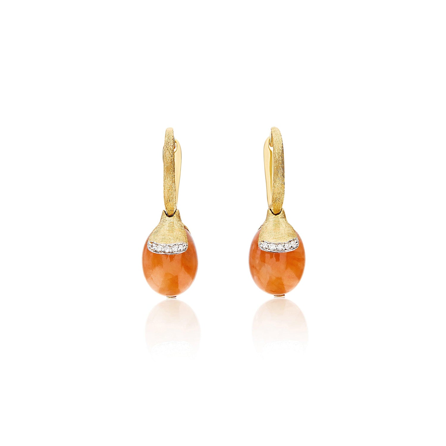 PETRA "AMULETS" CILIEGINE GOLD AND ORANGE AVENTURINE EARRINGS WITH DIAMONDS (SMALL) - Brunott Juwelier