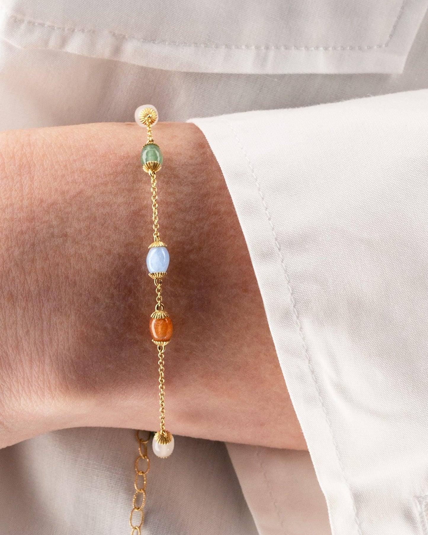 RAINBOW "AMULETS" GOLD AND NATURAL STONES BRACELET